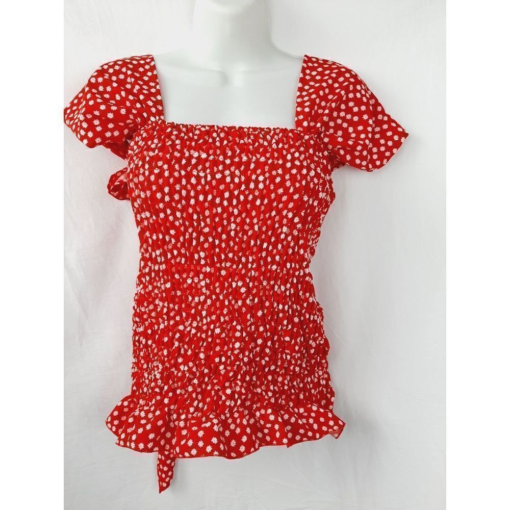 Shein sz med red floral smocked halter top
